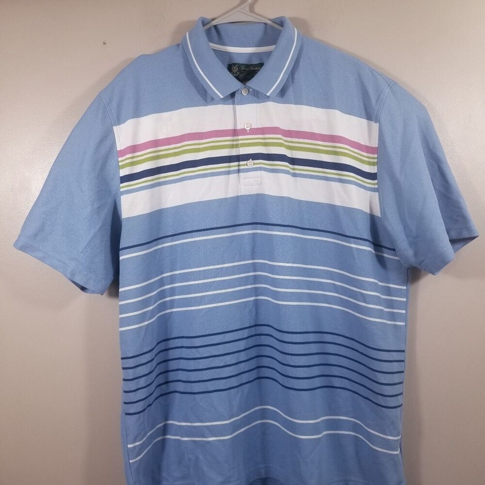 Brooks Brothers Mens XXL 2XL  St Andrews Links Blue Striped Polo Shirt Golf PGA